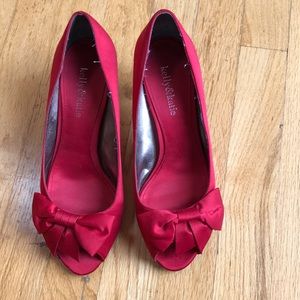 Size 8 med, Heel open toe with ribbon , silky material, elegant party wear.